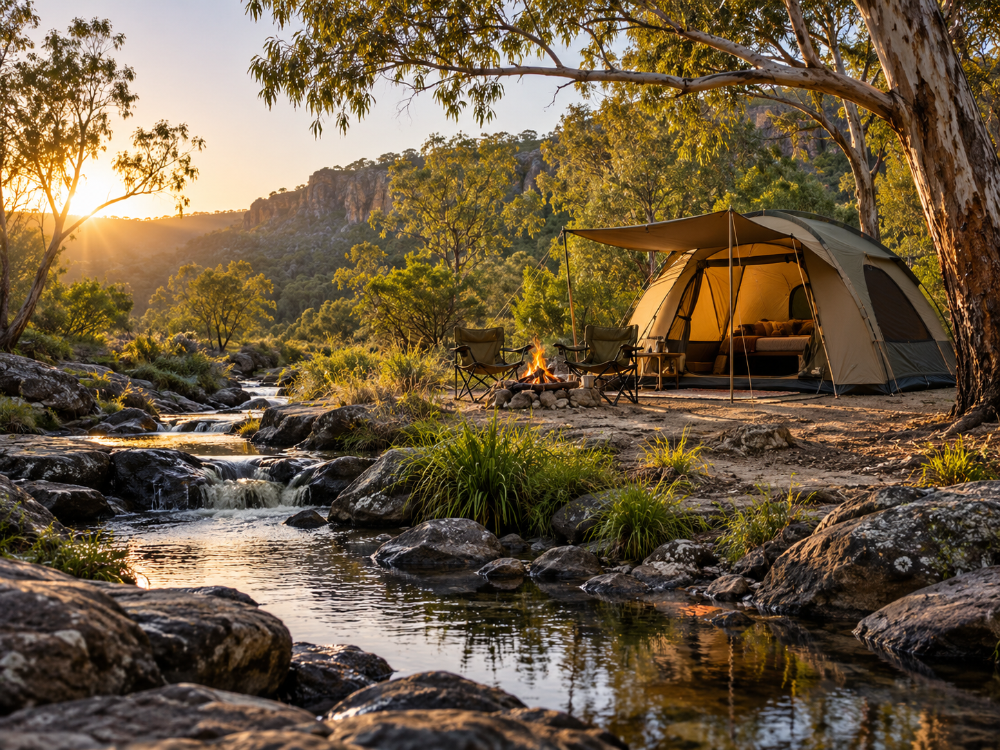 Tent and shelter at an outdoor campsite
